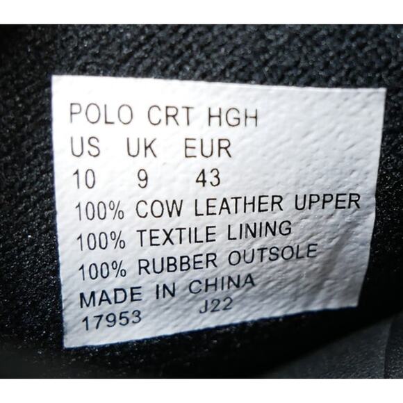 NEW POLO RALPH LAUREN COURT LEATHER HIGH TOP BLACK SNEAKER SHOES MENS SIZE - 10 - Picture 16 of 16